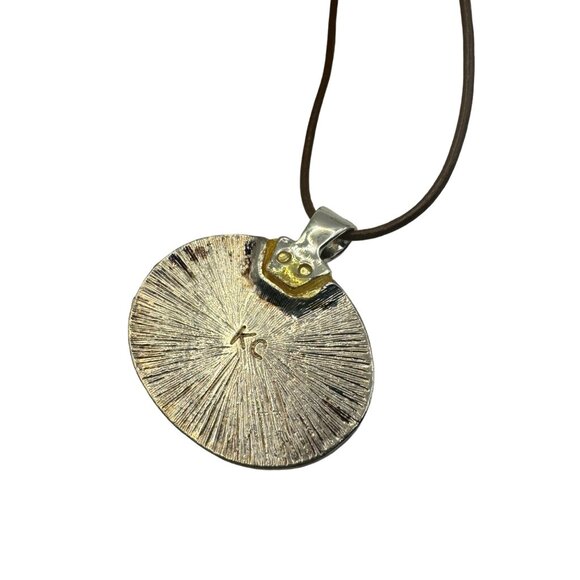 Vtg KC Kenneth Cole Enamel Green Pendant Necklace Glitter Silver Tone Adjustable - Picture 5 of 5